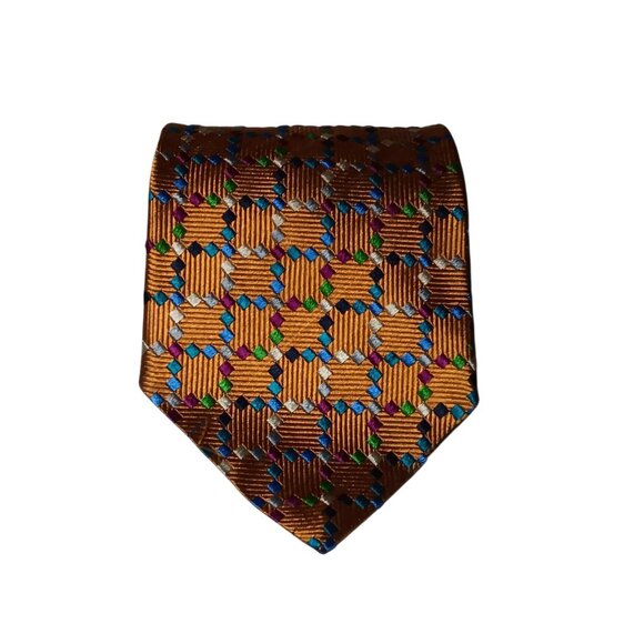 Mens Designer Missoni Cravatte Silk Neck Tie Gold Multicolor Embroidered Italy - Picture 10 of 11